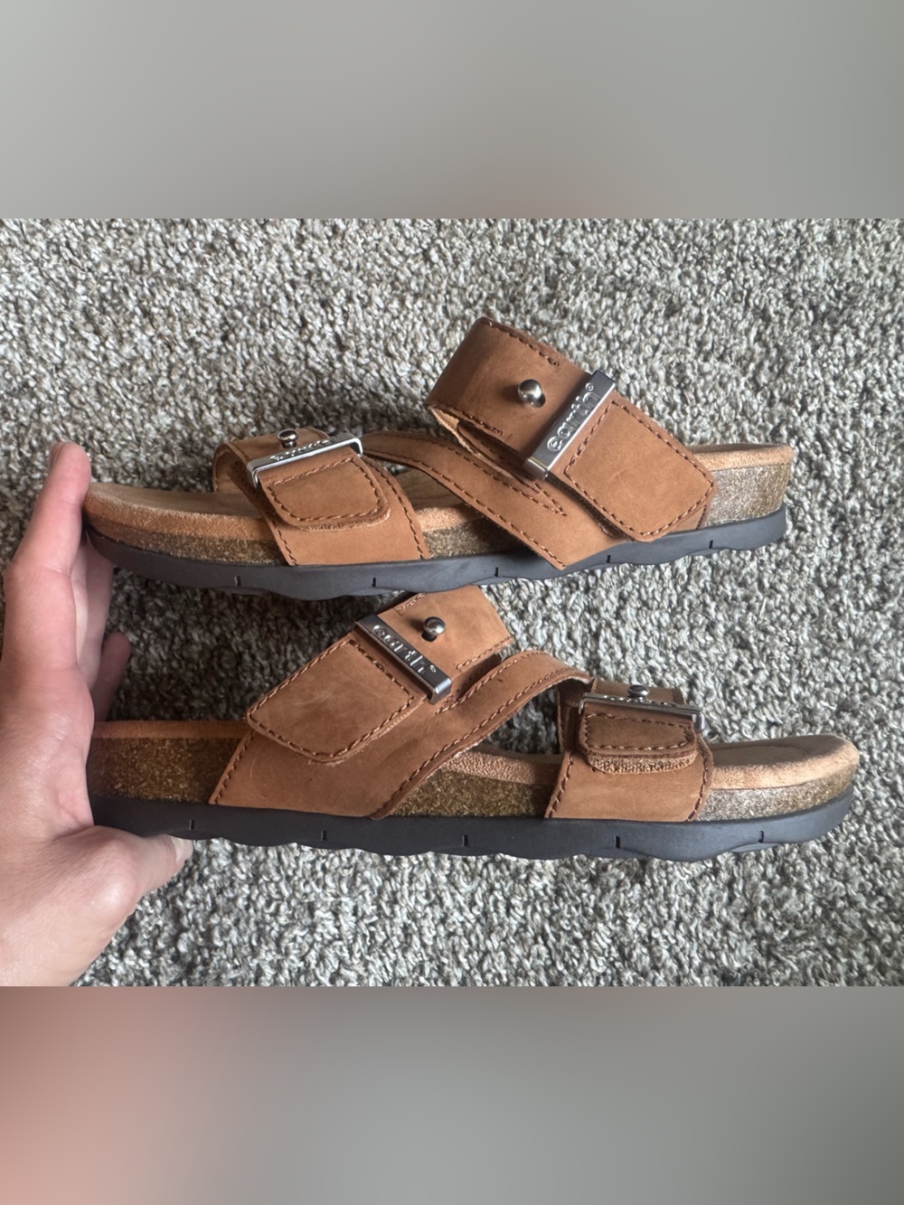 Earth leather strappy buckle sandals with soft footbed - Picture 7 of 8